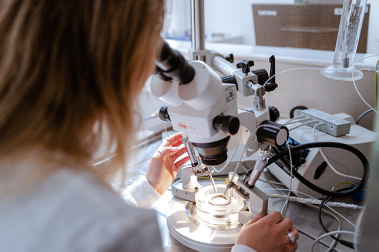Student looking under the microscope for Neuroscience