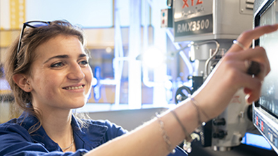 Female Engineer using Touchscreen